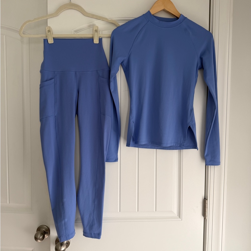 Yogalicious Blue Long Sleeve Top and Leggings Set